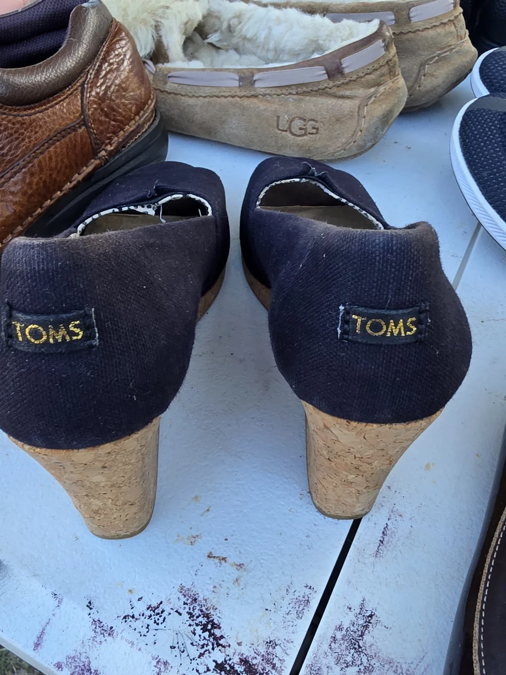 Toms Black Canvas Cork Wedge Pumps